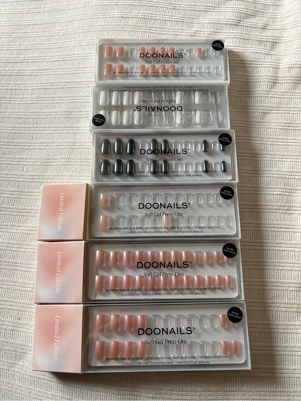 Doonails Soft Gel Press Ons Set - Pink, White, Gray, Nude